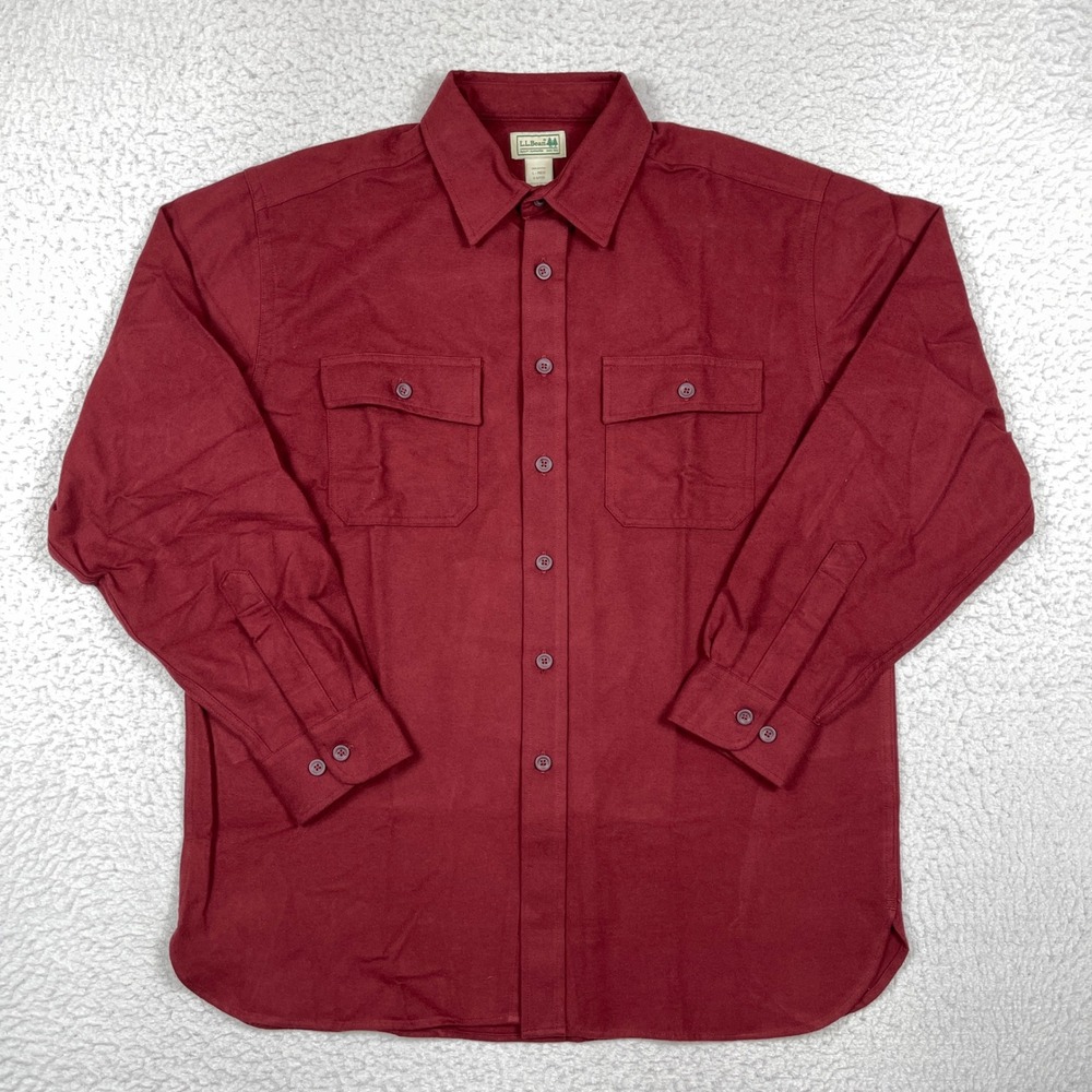 LL Bean Button Down Mens L Burgundy Chamois Cloth Shirt Outdoor Gorpcore